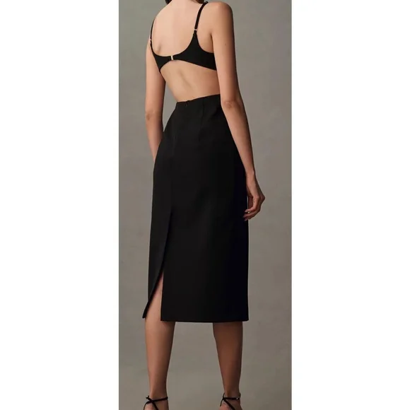 black sexy midi dress Black Off Shoulder Long Sleeve Scrunch Butt Open Back Midi Dress Small